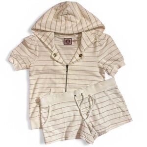 ⚓️ Juicy Couture Cream with Gold Stripes Short Sleeve Zip Up Hoodie and Shorts